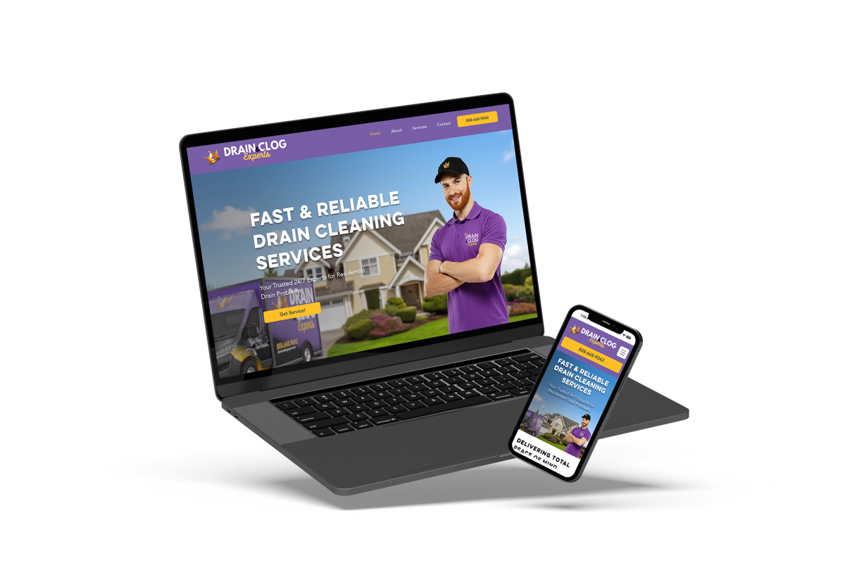 Drain and Clog Experts website shown on laptop and phone