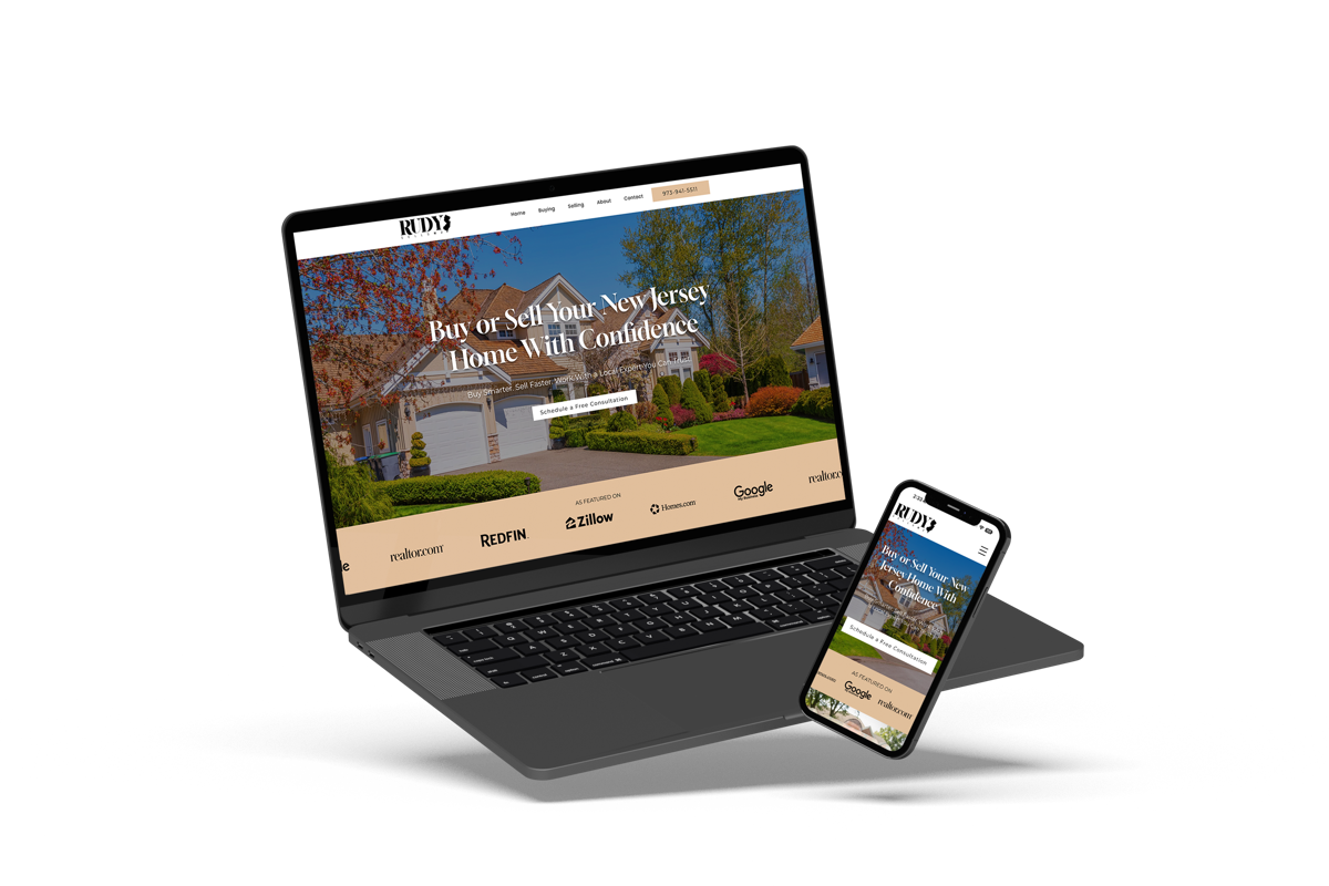 Rudy Sells NJ real estate website shown on laptop and phone